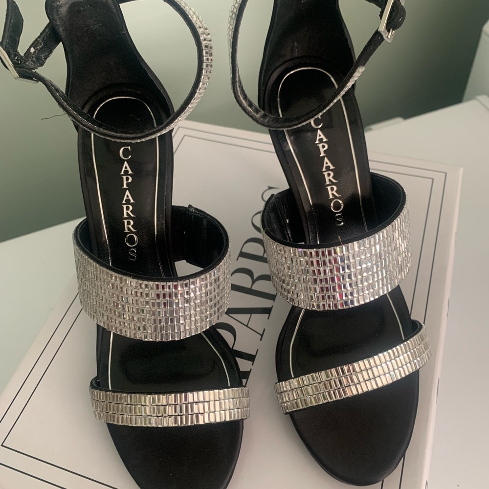 Caparros Silver and Black Rhinestone Heels